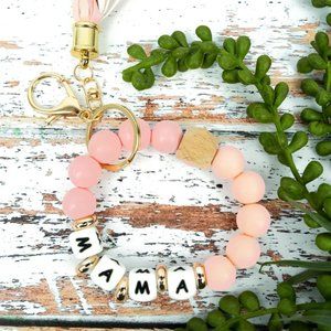 Mama Block Letter Bracelet Keyring in Pink